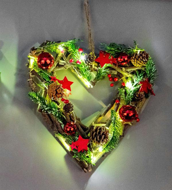 3cm LED Twig Hanging Heart Decoration in Red with Warm White Lights for Indoor Seasonal Display image 3