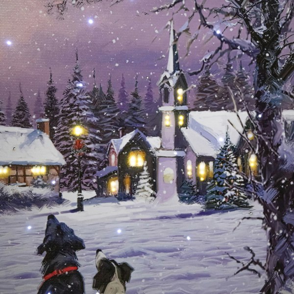 Samuel Alexander 40 x 30cm Battery Operated Light up Fibre Optic Dogs Watching Santa Christmas Wall Canvas