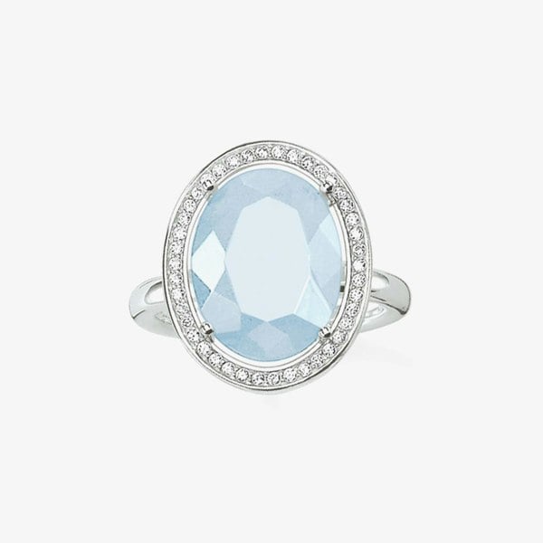 THOMAS SABO Silver Aqua Clear Cubic Zirconia Oval Ring TR2044-694-31
