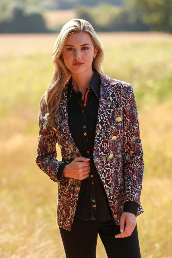 LEOPARD SKIN PRINTED DOUBLE BREASTED WOMENS JACKET - Premium Men's Patterned Shirt by Claudio Lugli | Bold Design, Tailored Fit, Best Printed Shirts
