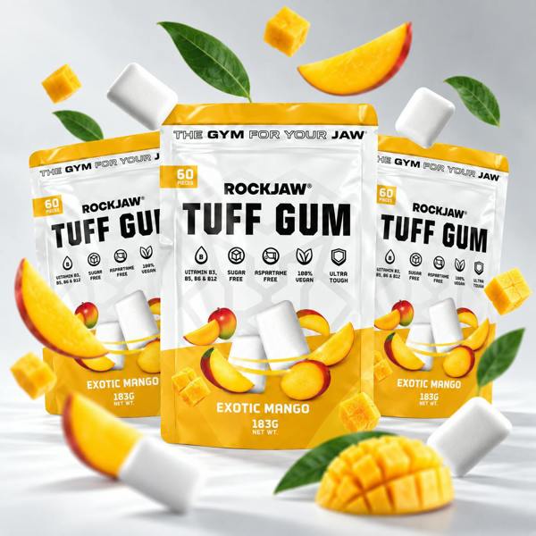 ROCKJAW Tuff Gum 2.0 (Stim-Free) + B Vitamins | Premium Ultra-Tough Jaw Gum - Exotic Mango - 2 Months Supply (BEST VALUE)