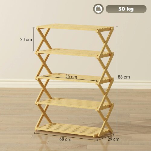 Wyld Haus Lafa Mazi Natural Bamboo  5 Tier Folding Shoe Rack