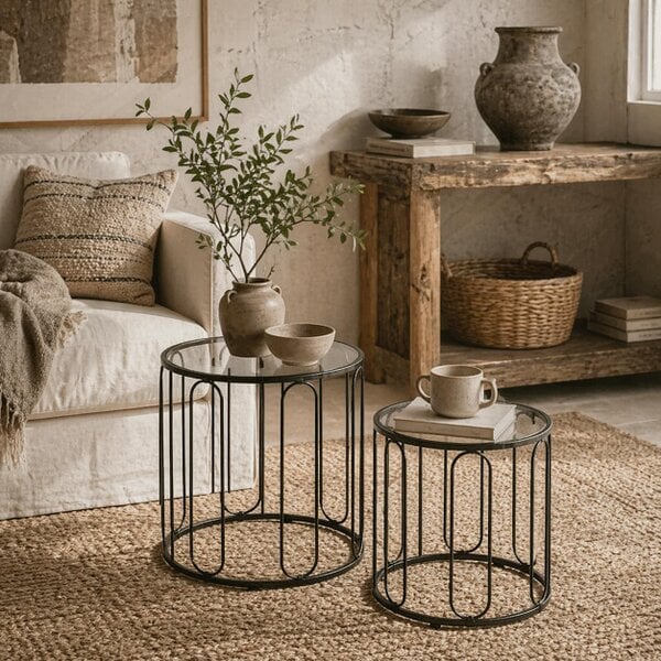 Wyld Haus Roro Metal Black Set Of 2 Elliptical Cut Out Nesting Tables