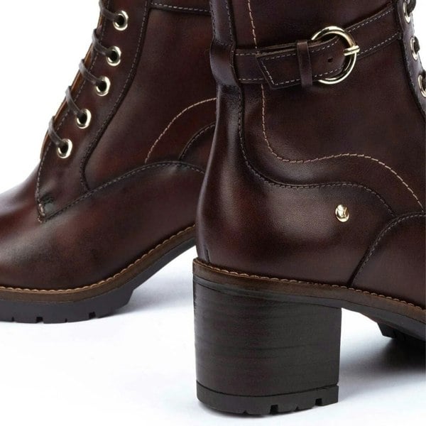 Pikolinos Llanes - Women’s Caoba Brown Leather Mid-Heel Ankle Boots