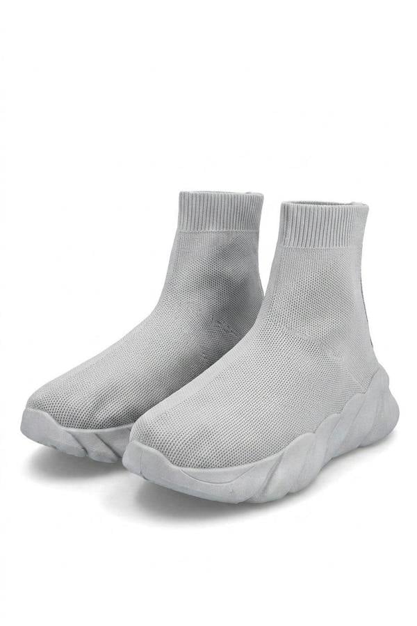 Isha Chunky Sole Knitted Sock Trainers - Grey_wb