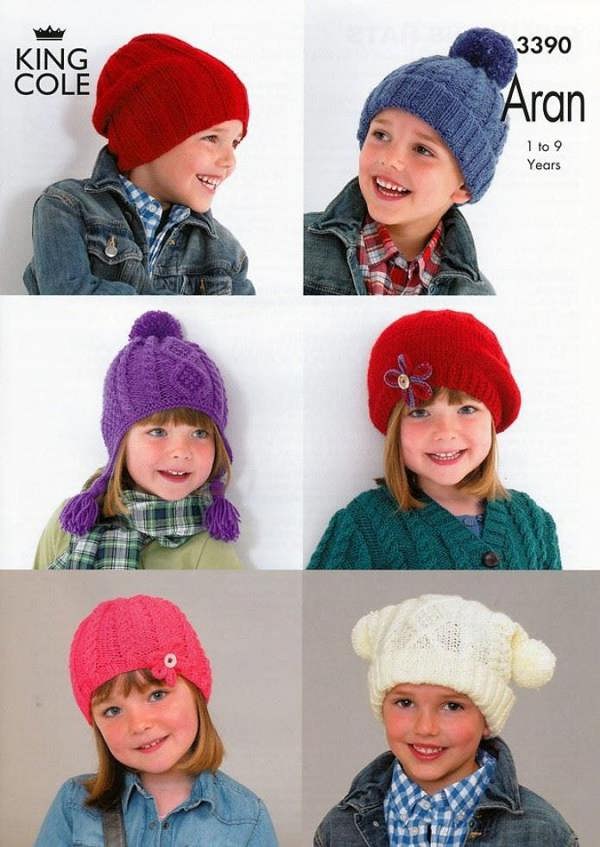 King Cole Comfort Knitting Pattern 3390, Headwear for Kids, 1 - 9 Years - Intermediate