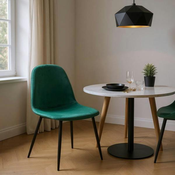 GREEN FABRIC CHAIR BLACK METAL LEGS