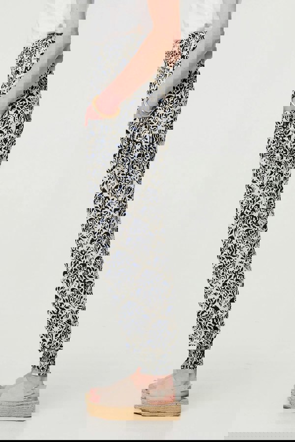 Navy | Ikat Print High Waist Tapered Harem Pants
