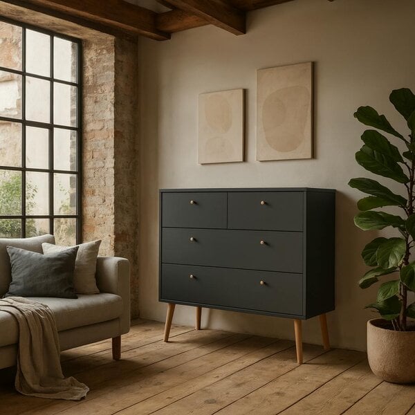 Wyld Haus Quietbloom Dark Grey Wooden Chest 4 Drawers