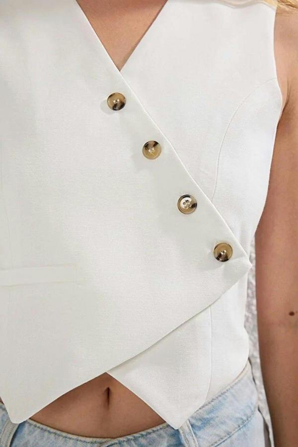 WOVCOR Linen-Look Double-Breasted Crop Vest