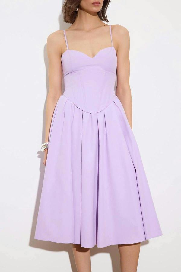Floral Print Sweetheart Neckline Midi Corset Detail Dress