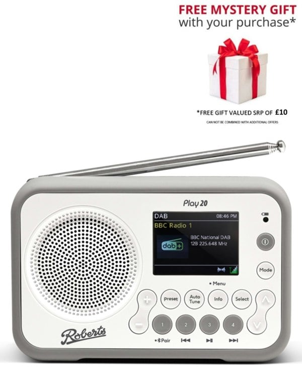 Roberts PLAY20 Compact and Portable DAB/DAB+/FM Digital Radio - Free Gift RRP £10!