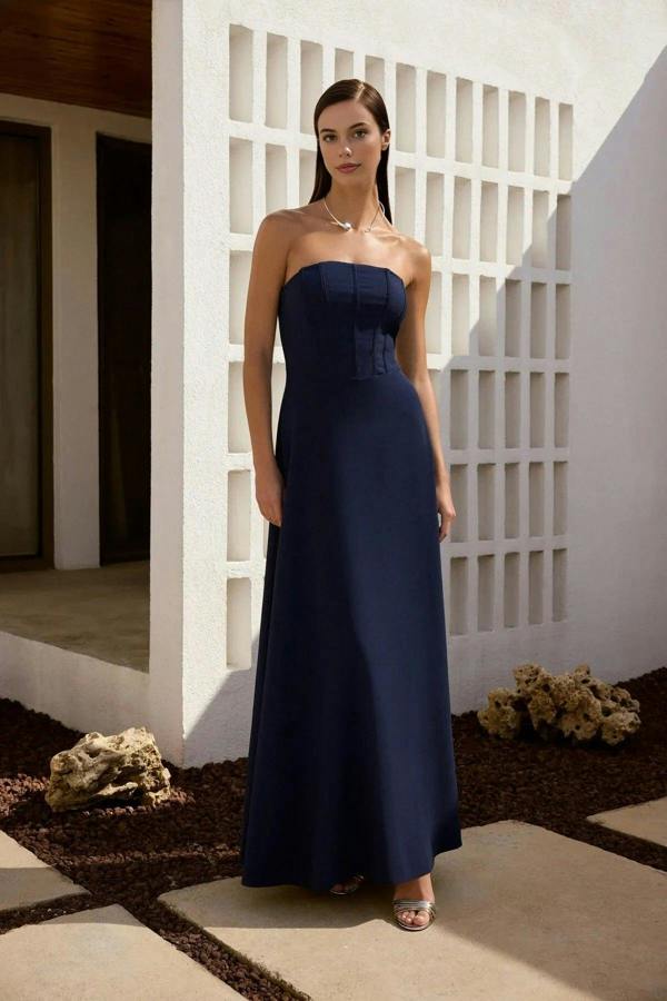 WOVCOR A-Line Strapless Woven Long Dress