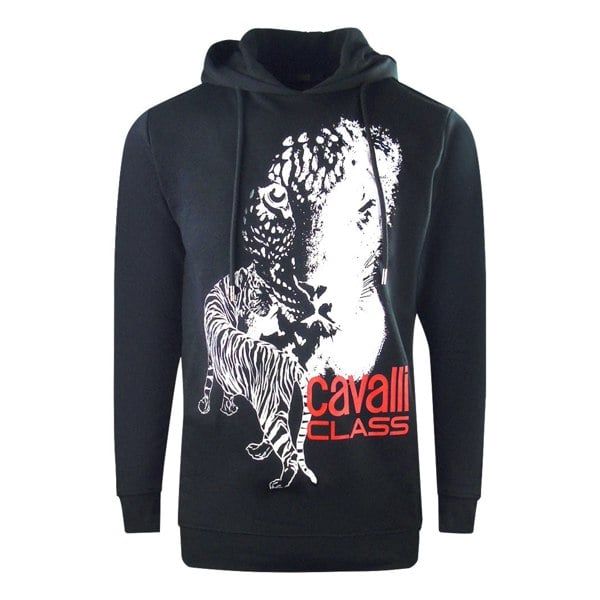 Cavalli Class Large Tiger Logo Hoodie - Navy Blue