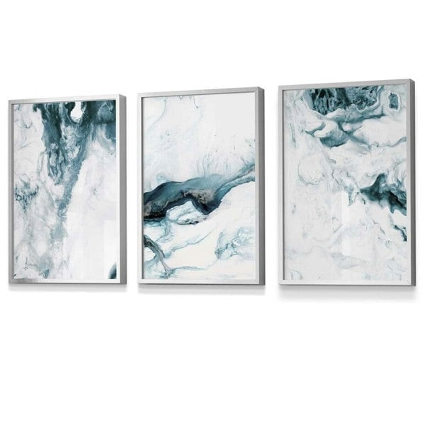 Abstract Teal and White Set of 3 Framed Wall Art | Artze Wall Art UK