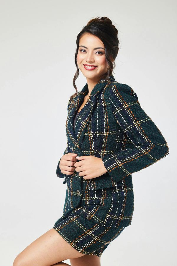 LuvForever Green Check Tweed Short Pant Suit