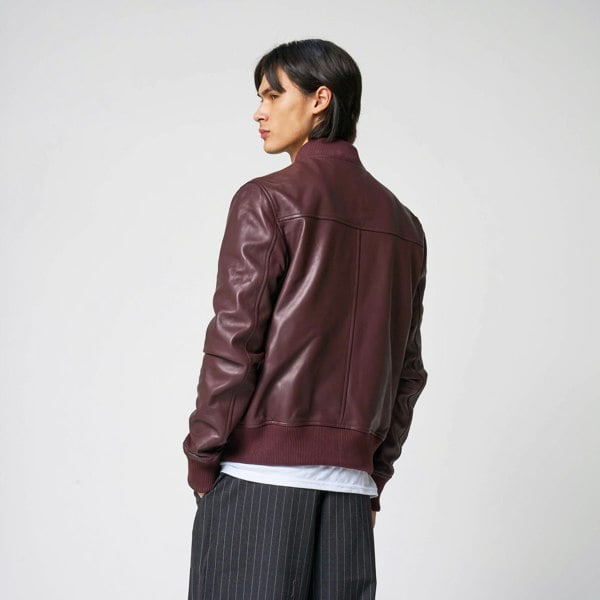Barneys Originals Men's Burgundy Leather Bomber Jacket