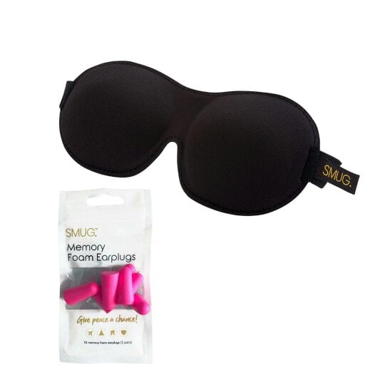 SMUG Contoured 3D Blackout Sleep Mask - Black - Sleep Mask & Pink Earplugs