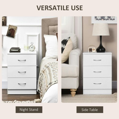 Wyld Haus Yotose White Wood 3 Drawer Bedside Table with Silver Metal Handles