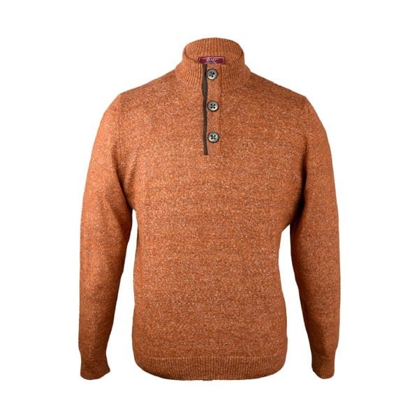 Jayden Button Neck Elbow Patch Jumper - Burnt Orange