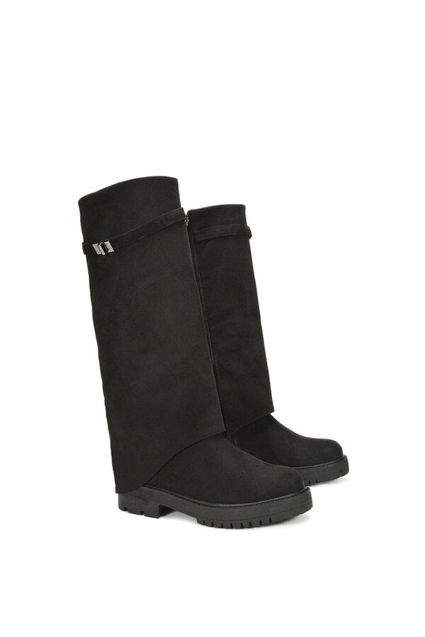 XY LONDON Chunky Low Heel Knee High Fold Over Boots