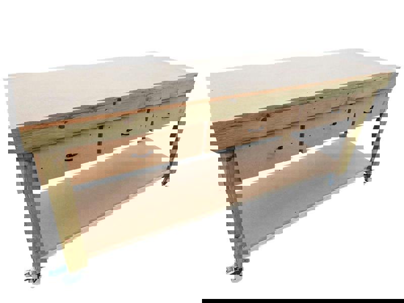 Wooden MDF Top Workbench – Mobile Tool Cabinet with Drawers and Wheels, Ideal for Dry Indoor Spaces Such as Garages, Workshops, and Studios.