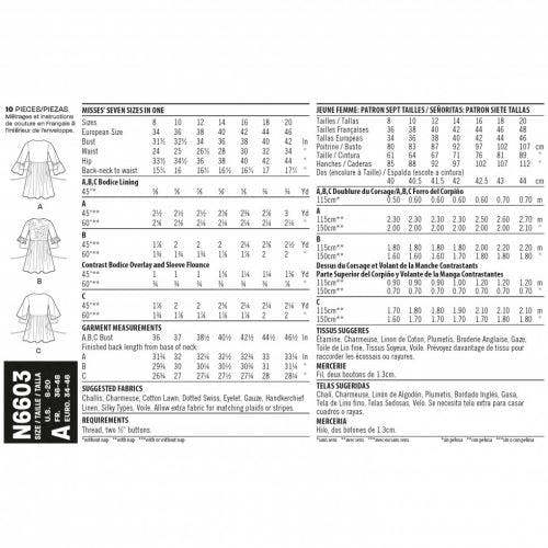 New Look Sewing Pattern 6603, Tops for Women, A (8-10-12-14-16-18-20) - Intermediate