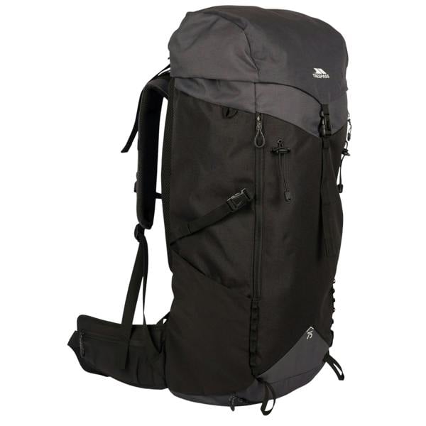 Trespass Pass 75L Hiking Backpack - Black/Dark Grey - 