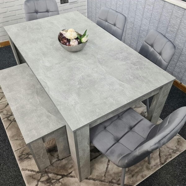 Kosy Koala Wooden Grey Dining Table Set with 4 Grey Velvet Chairs and 1 Bench - Dining Room Furniture