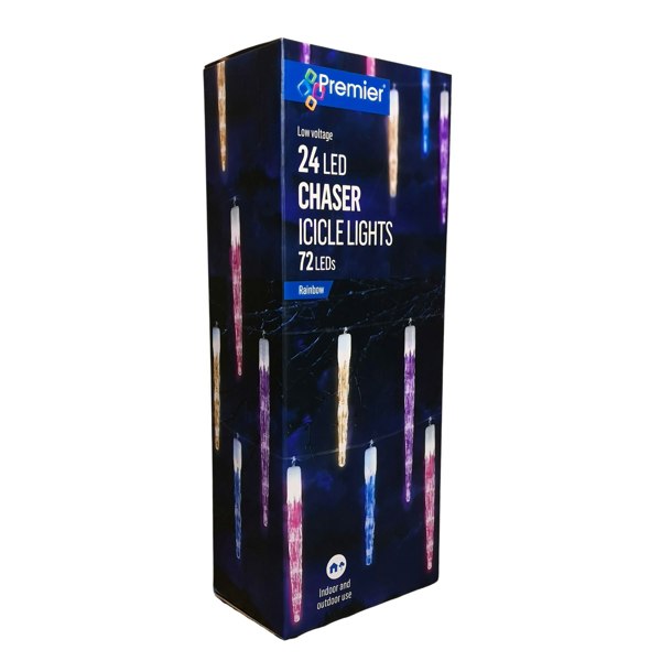 Samuel Alexander 72 LED 6.9m Premier 24 Indoor Outdoor Icicle Shape Christmas Chaser Lights in Rainbow