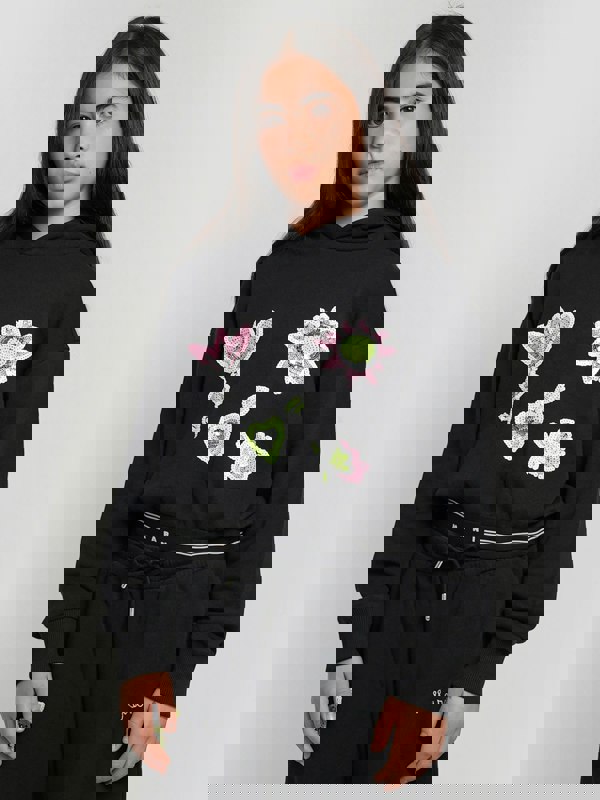 MARNI KIDS MARNI Girls Applique Hoodie in Black