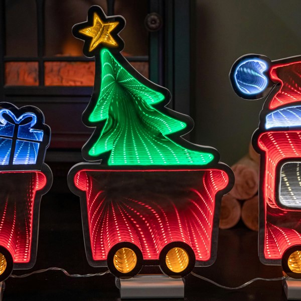 Samuel Alexander 70cm Infinity Christmas Train with 2 Carriages on Wood Base and Multi-Coloured LEDs