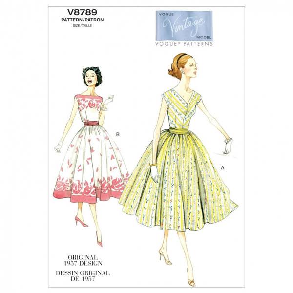 Vogue Sewing Pattern 8789, Dresses, Vintage Style for Women, 6-8-10-12-14 - Easy