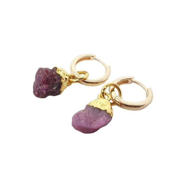 Raw Ruby July Birthstone Gold Plated Huggies