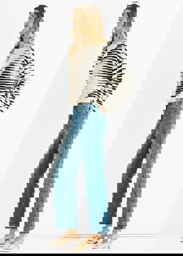 Gini London Cream Stripe Cable Knit Crop Cardigan