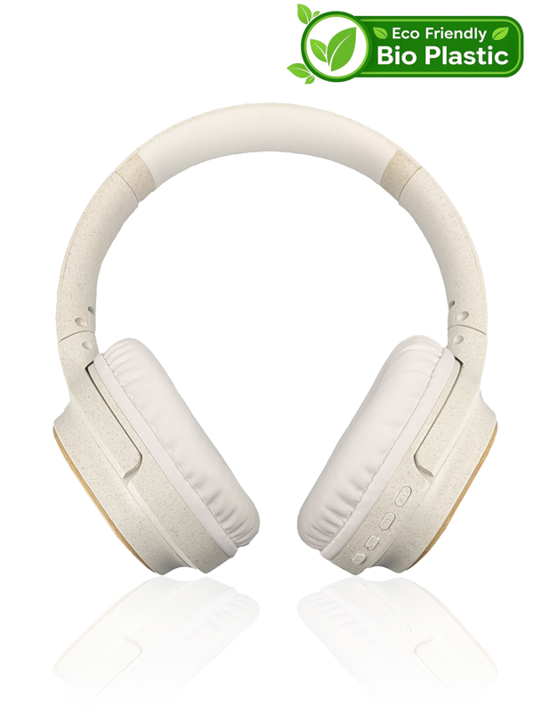 Accuratus Bio Sound Headphones - Rechargeable Bluetooth 5.0 Wireless Biodegradable Plant Based Resin Headset - Chalk White