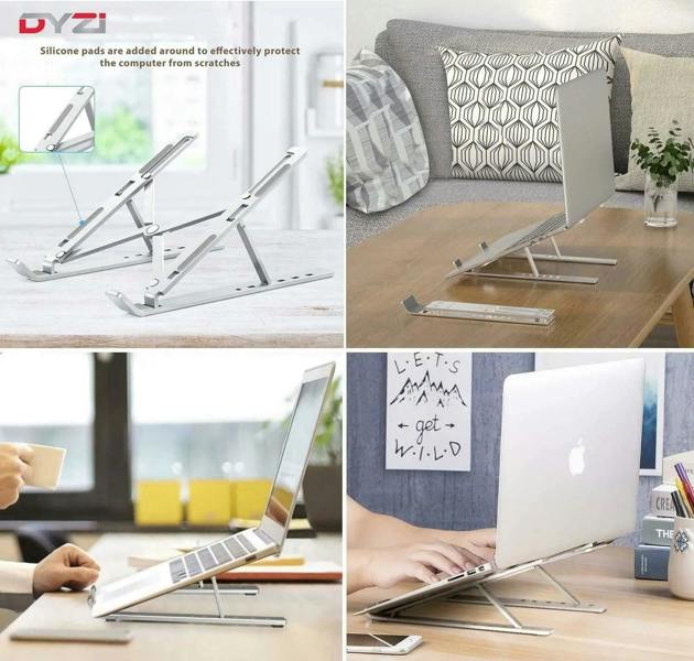 Dyzi Portable Aluminium Laptop & Tablet Lightweight Stand Silver Ventilated Adjustable