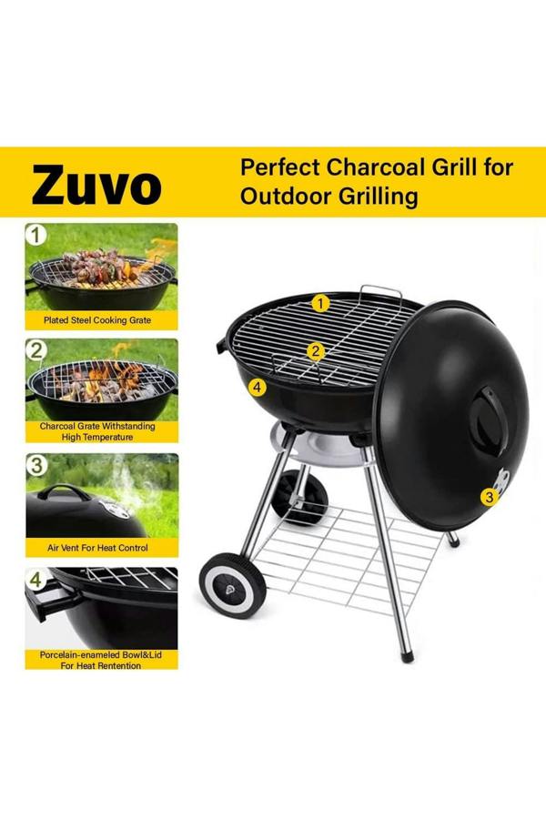Dyzi 45cm Round Charcoal BBQ Kettle Grill Outdoor Portable Barbecue