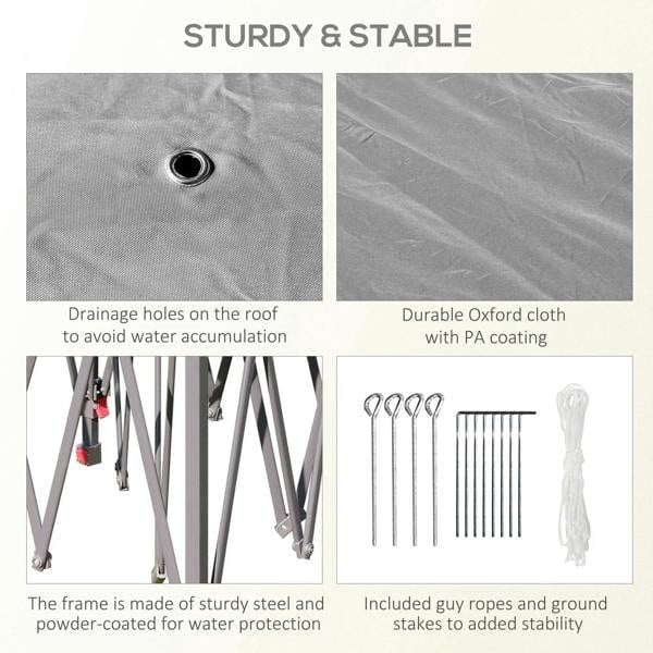 Sturdy pop-up canopy tent with durable Oxford fabric roof and included guy ropes