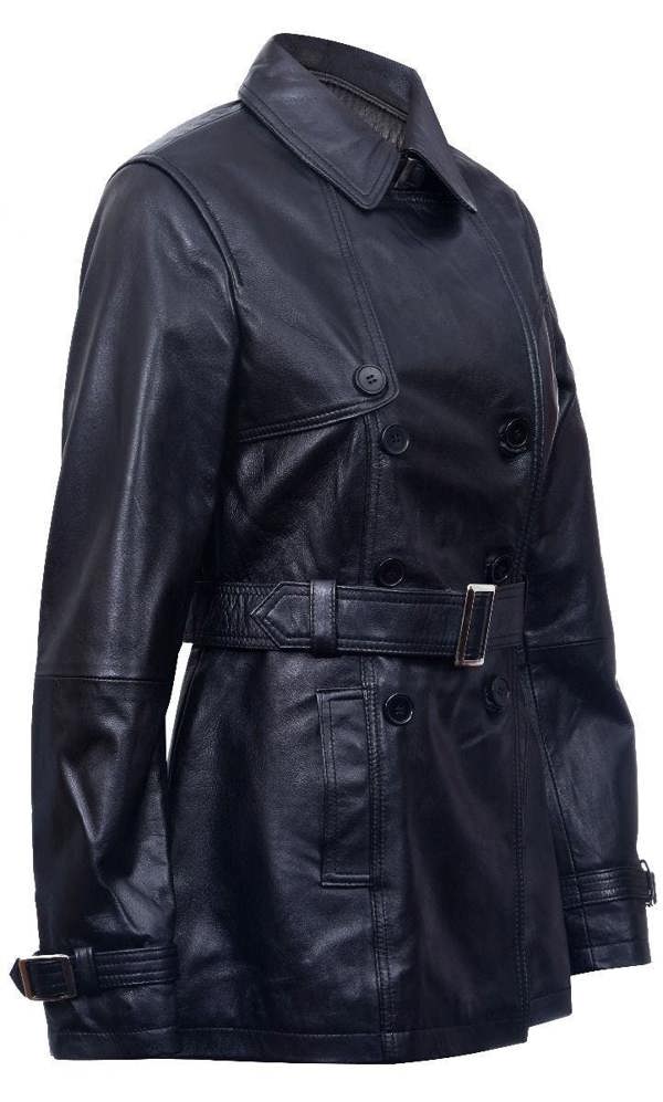 Womens Mid Length Leather Trench Coat -Oakham - Upperclass Fashions 