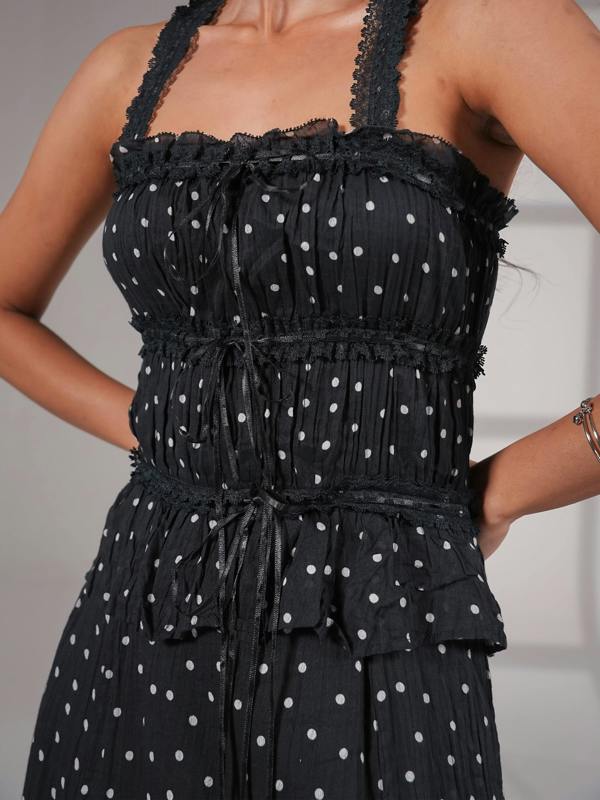 Rose & Nancy Marcia Black Polka Cami Midi Dress