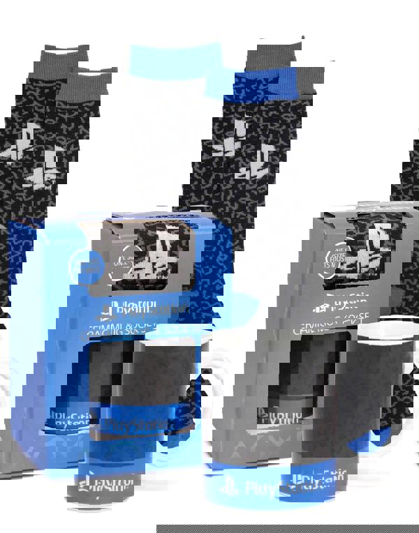 PlayStation Mens Blue Logo & Controller Symbols Print - Boxed Set Mug and Sock Gift Set (One Size) 
