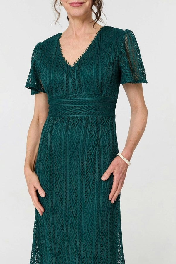 Green | Lace Layered Short Sleeve Midi Dress
