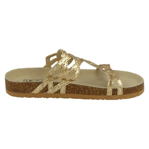 Down to Earth Ladies Down To Earth Cork Effect Glitter Sandals