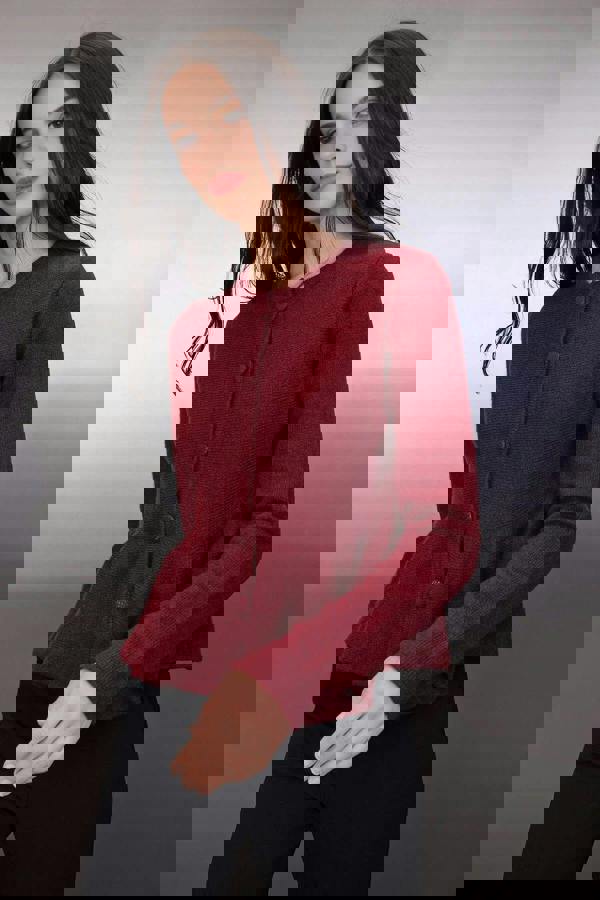 WOVCOR Crew Neck Flounced Hem Knit Cardigan