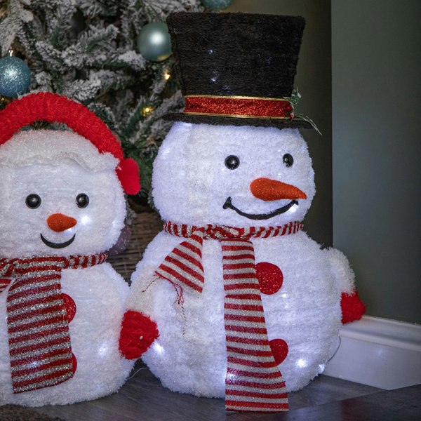 Samuel Alexander 70cm Set of 3 Light up Foldable Cloth Christmas Snowmen with 130 White LEDs
