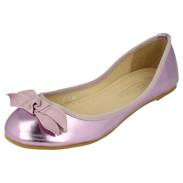 Spot On Ladies Spot On Flat Ballerina Ribbon Bow Vamp Shoe
