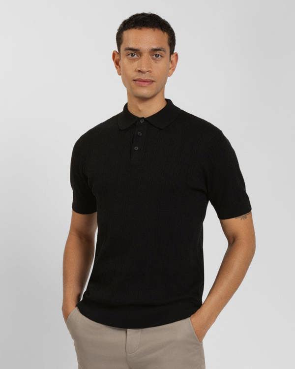 Steel & Jelly Textured Stripe Short Sleeve Polo Shirt