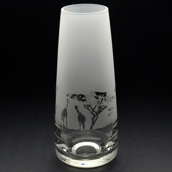 Glyptic Glass Art Giraffe Glass Bud Vase - Hand Etched/Engraved Gift