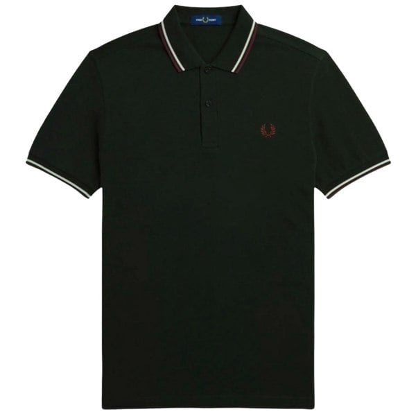 Fred Perry Red/White Twin Tipped Dark Green Polo Shirt XS